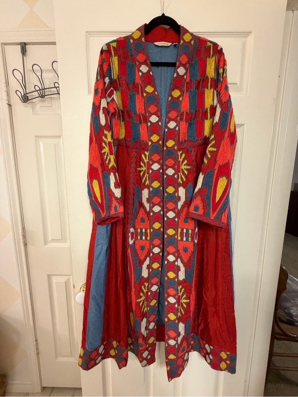 Soft Surroundings Red Multicolor Embroidered Maxi Dress